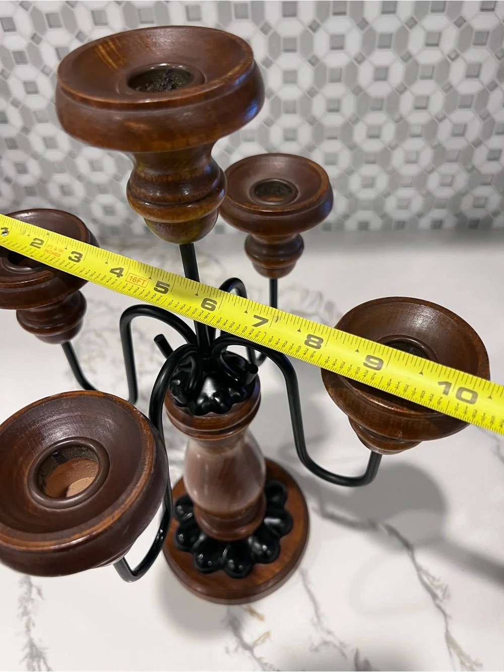 Homco Candelabra Vintage 1960s Brown 5 Arm Wood Iron Rustic Candle Holder